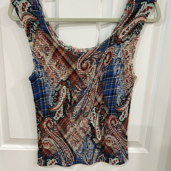 Nicola Colorful Paisley and Plaid Sleeveless Top very stretchy y2k print retro - Picture 2 of 5